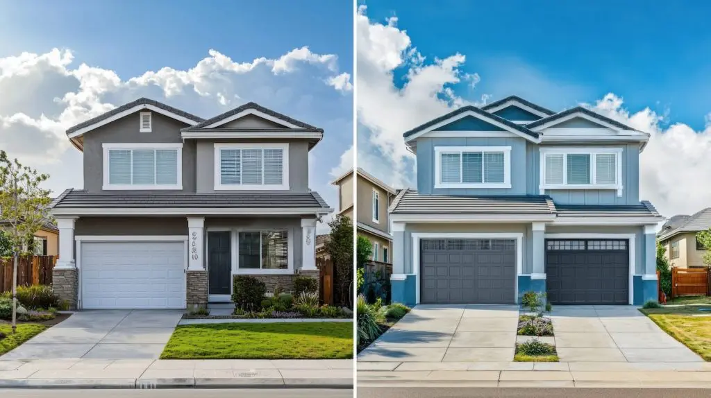 Before and after full exterior repaint by Bates Brothers Painting Rochester NY