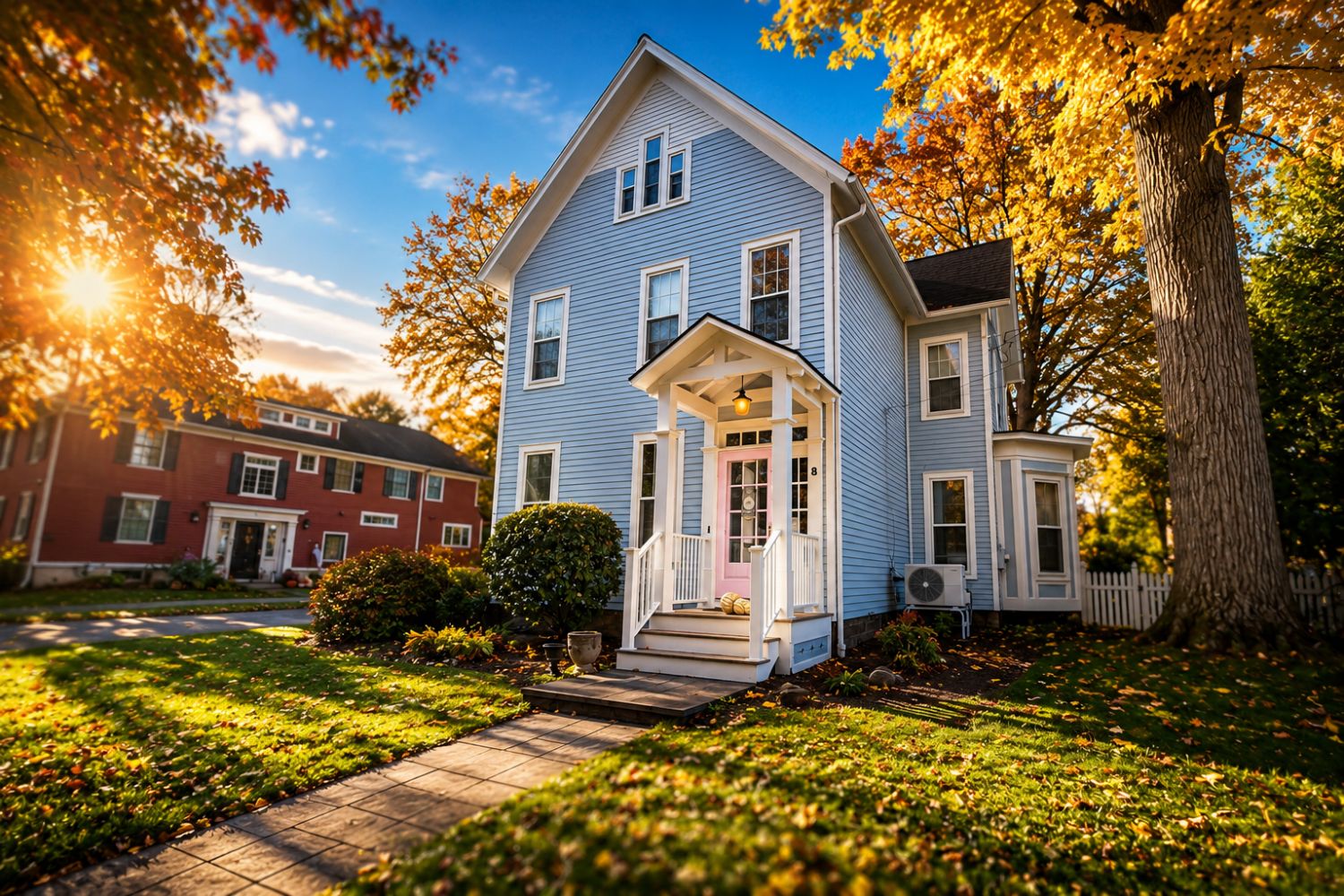 painted colonial home in Pittsford NY with cedar shake exterior