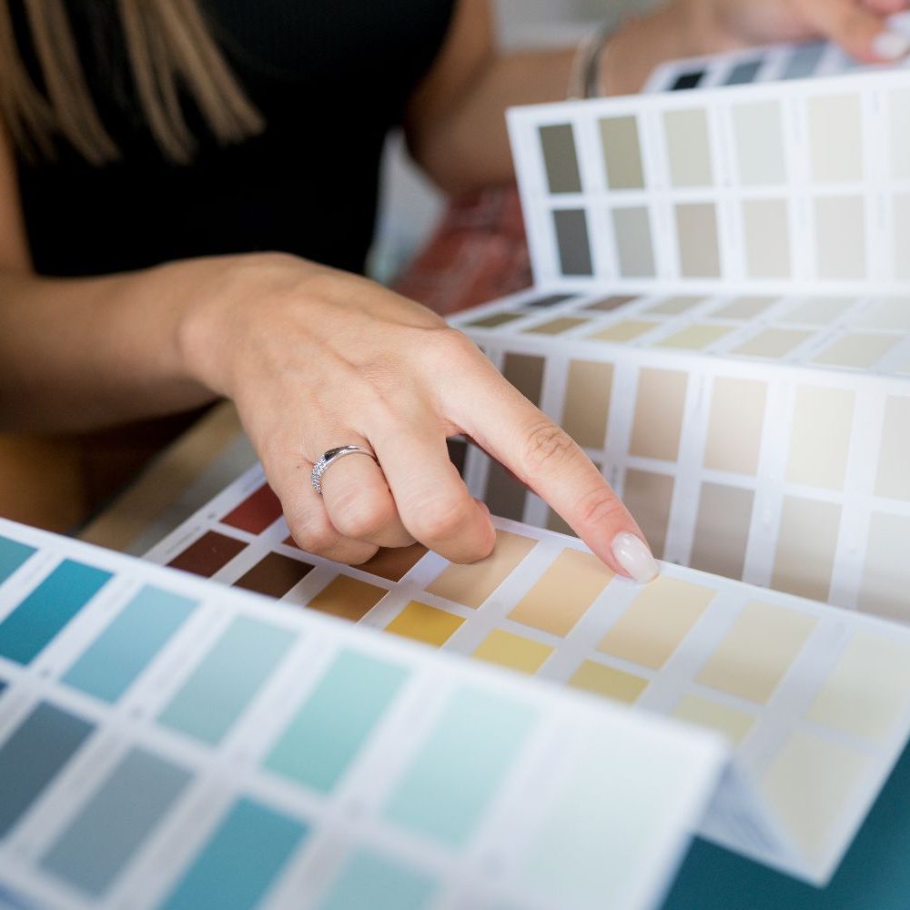 paint color sample boards on a residential wall in Rochester NY home